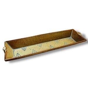 Stoneware Pottery Serving Relish Gray 13" x 3.5" Brown Blue